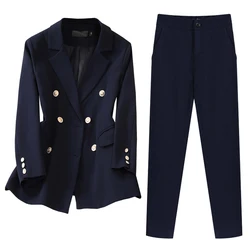 2022 nova elegante escritório trabalho vestir calças ternos ol 2 peça define duplo breasted blazer jaqueta & calças terno para as mulheres conjunto S 5XL
