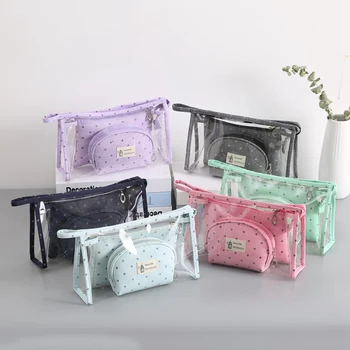 

3 Pcs/Set Travel Cosmetic Bag Casual Women PVC Zipper Makeup Bag Transparent Make Up Case Storage Pouch Toiletry Cosmetic Bags