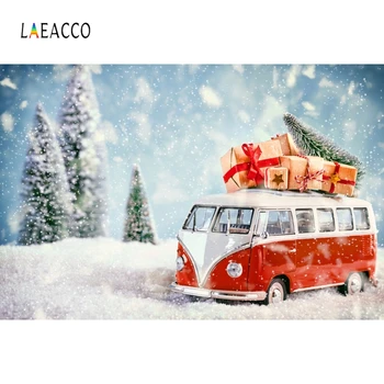 

Laeacco Christmas Photophone Blue Pine Trees Snow Bokeh Bus Gifts Photography Backdrops Photo Backgrounds Home Decor Photozone