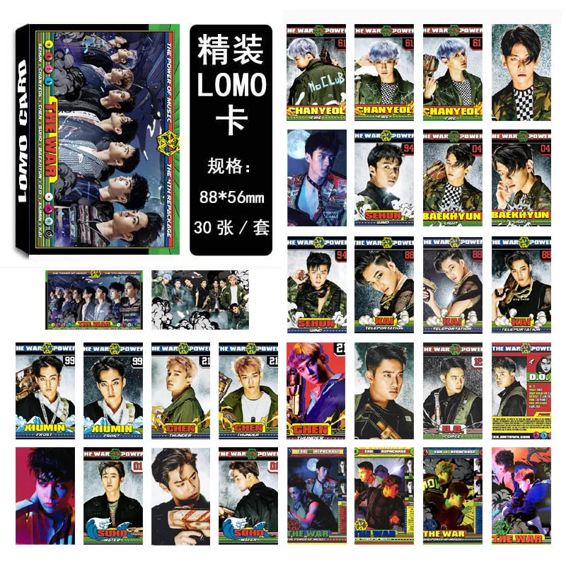 30Pcs/set KPOP EXO Photocard Team 11 Album Universe The War Collection HD kpop EXO Photo Card Self Made LOMO Card