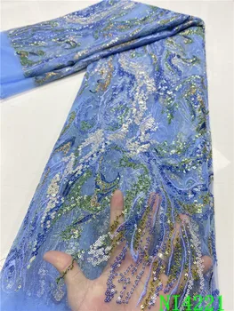 

Latest Sequin Lace Fabric Sequence African Sky Blue Lace Fabric High Quality African Sequin Fabric For Women Sewing NI4221-1