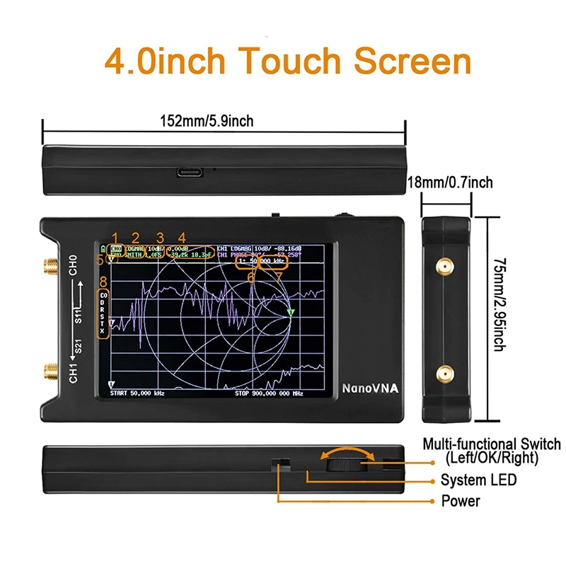 cable toner tracer NanoVNA-H4 Vector Network Analyzer 10KHz-1.5GHz HF VHF UHF Antenna Analyzer Measuring,with LCD Press Screen Nano VNA cable tester tracer