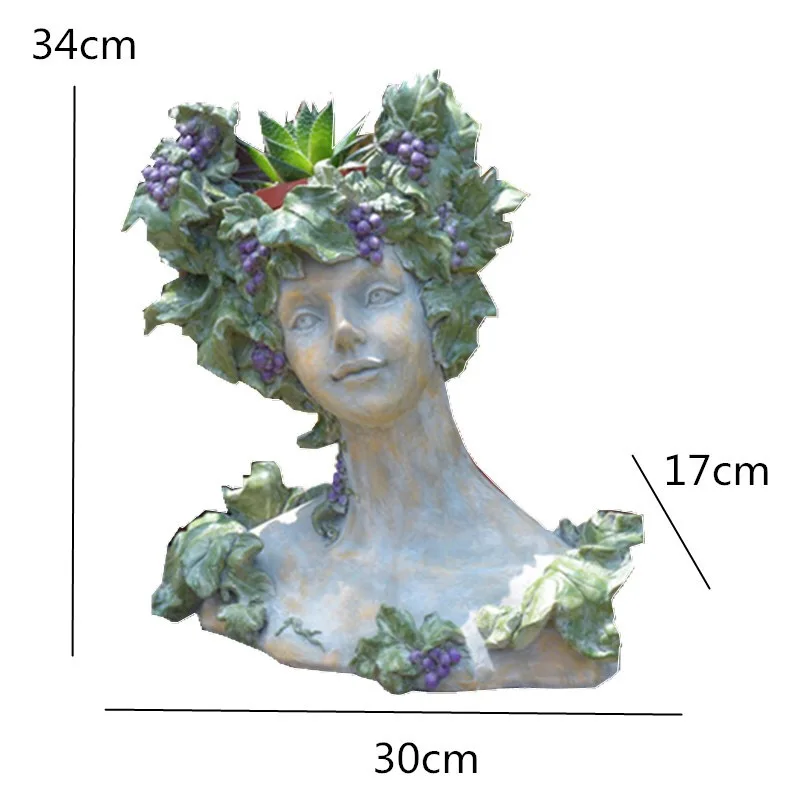 American Country Style Cute Ornament Grape Succulents Beauty Girl Flower Pot Resin Human Face Arts Cartoon Plant Art Houseplant Handmade Art Home Garden Desktop Decoration R3019