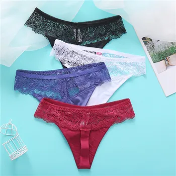 

Sexy Lace Thong Panties Women 3Pcs T-back G-String Female Underwear Floral Sexy Lingerie Low Waist Transparent Underpants M-XL