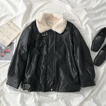 

Leather Jacket Women Suede Coat Female 2020 Winter Long Sleeve Faux Leather Coat Motorcycle Fur Jacket Ladies Plus Size Jacket