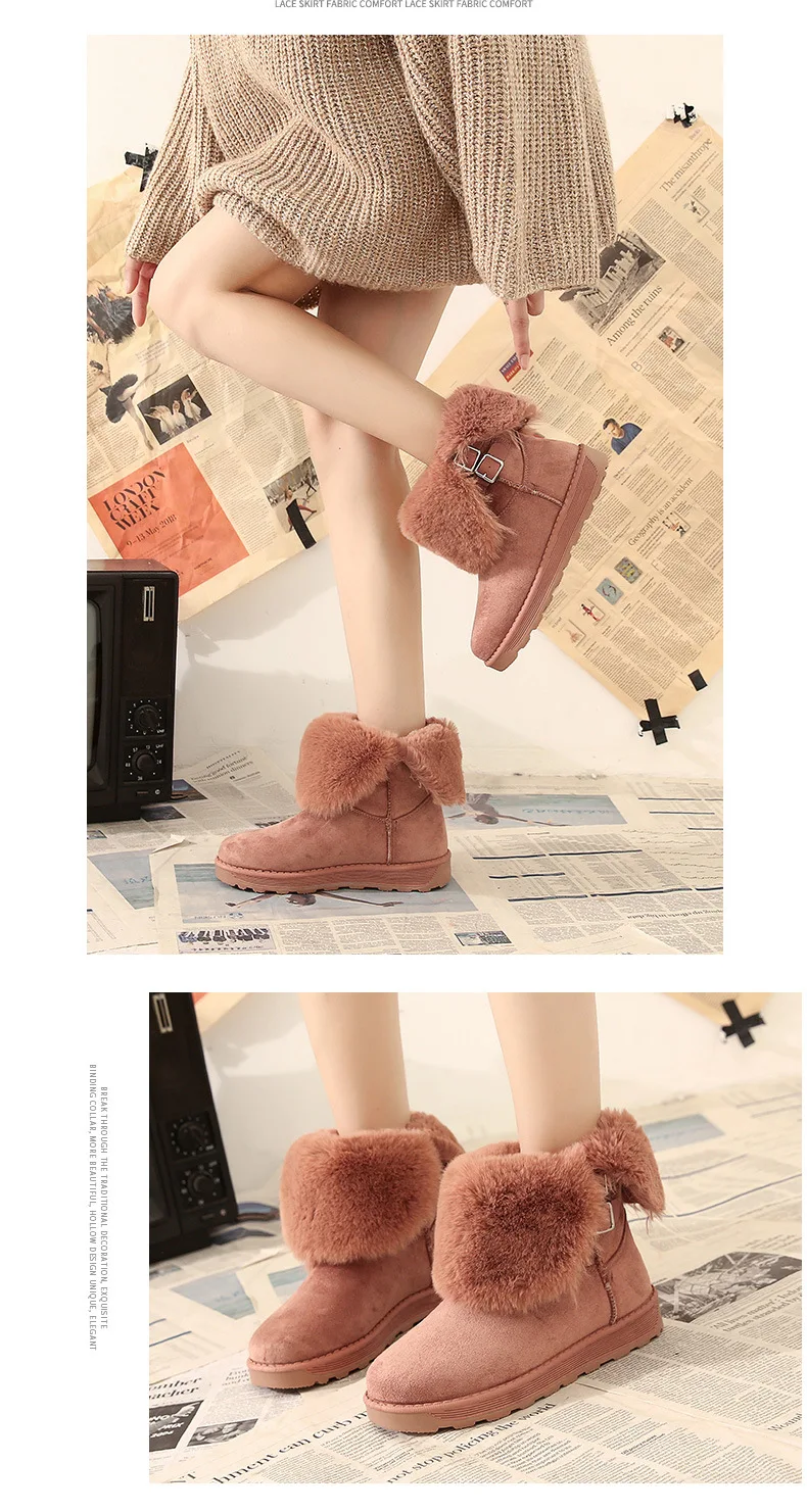 New Winter Women Plush Warm Snow Boots Sequins Rabbit Hair Ankle Boots Thicken Cotton Boots Shoes Zapatos De Mujer Botas