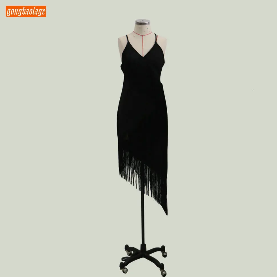 Сексуальное черное платье для выпускного вечера с v-образным вырезом, спагетти ремень, спандекс, ассиметричное Дешевое платье для выпускного молния, пышное вечернее платье с кисточками