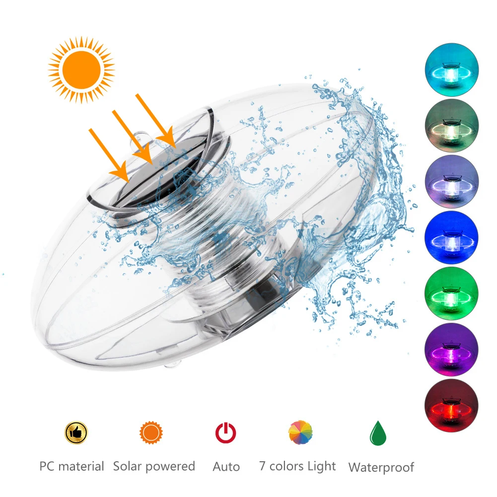 Светодиодный светильник на солнечной батарее 7 цветов сменная плавающая лампа