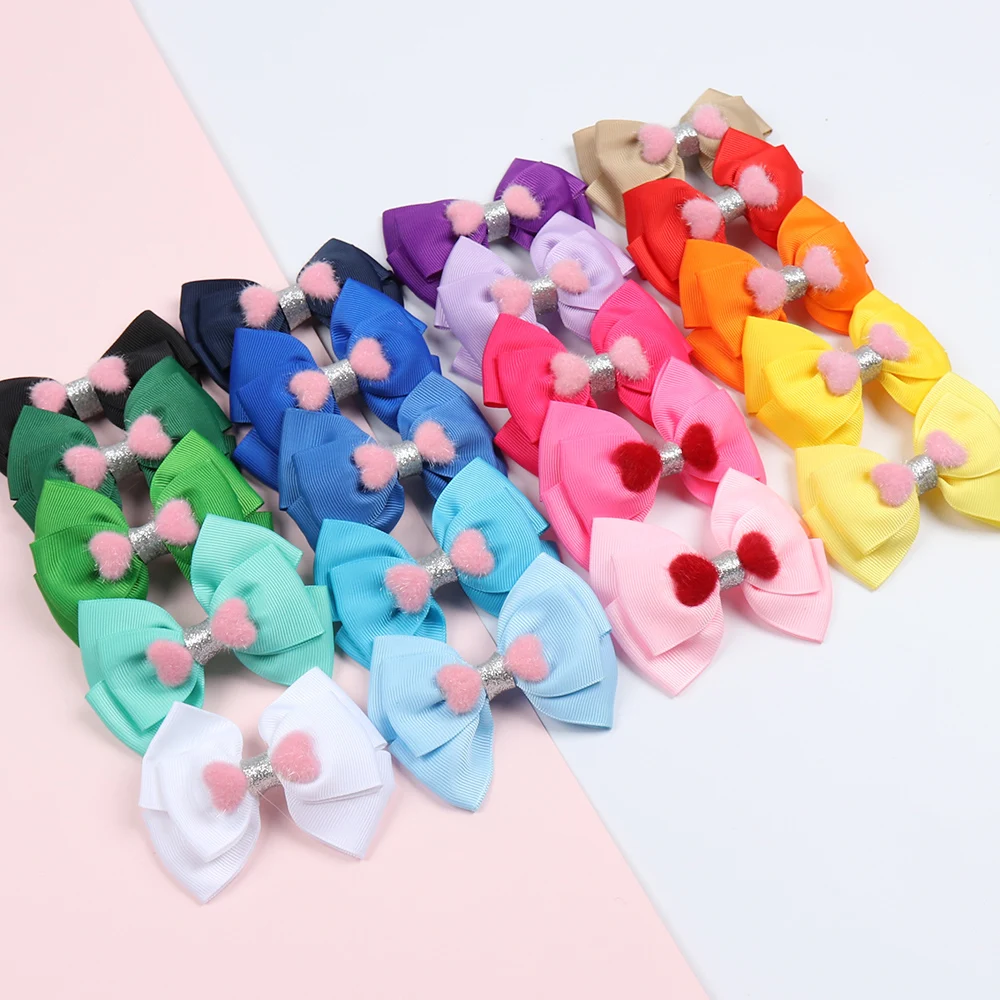 

20 Pcs 3.5" Valentine's Day Hair Bows for Girls Solid Ribbon Candy Color Bow Hair Clips Heart Pompom Hairgrips Hair Accessories
