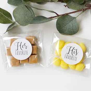 

Custom His and Hers Wedding Favor Bags, each His and Her Favorite Stickers, Optional Clear Candy Bags, Great for Hotel Welcome