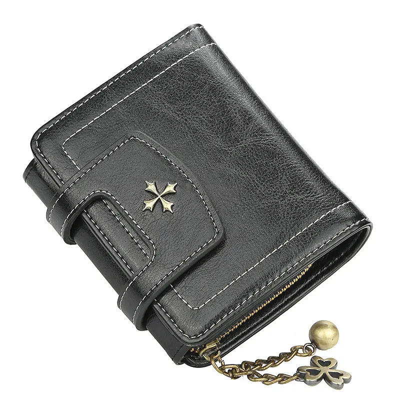 New Vintage Hasp Long Purse Ladies Wallet Women Luxury Brand Retro Zipper Leather Purses Female Wallets Woman Card Holder - Цвет: S Black