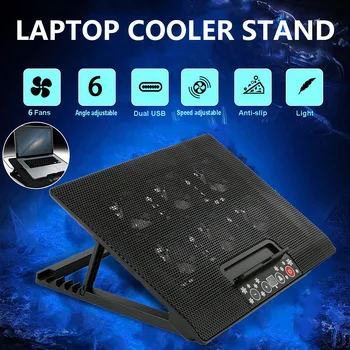 

2 USB LAPTOP COOLER STAND WITH 6 FAN & TILT FOR 15 17 INCH BUTTON CONTROL COOLING PAD Tablet Holder