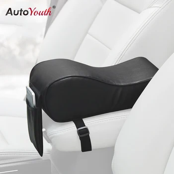 

AUTOYOUTH PU Leather Car Armrest Pad Memory Foam Universal Auto Armrests Covers with Phone Pocket for VW/BMW/AUDI/Honda