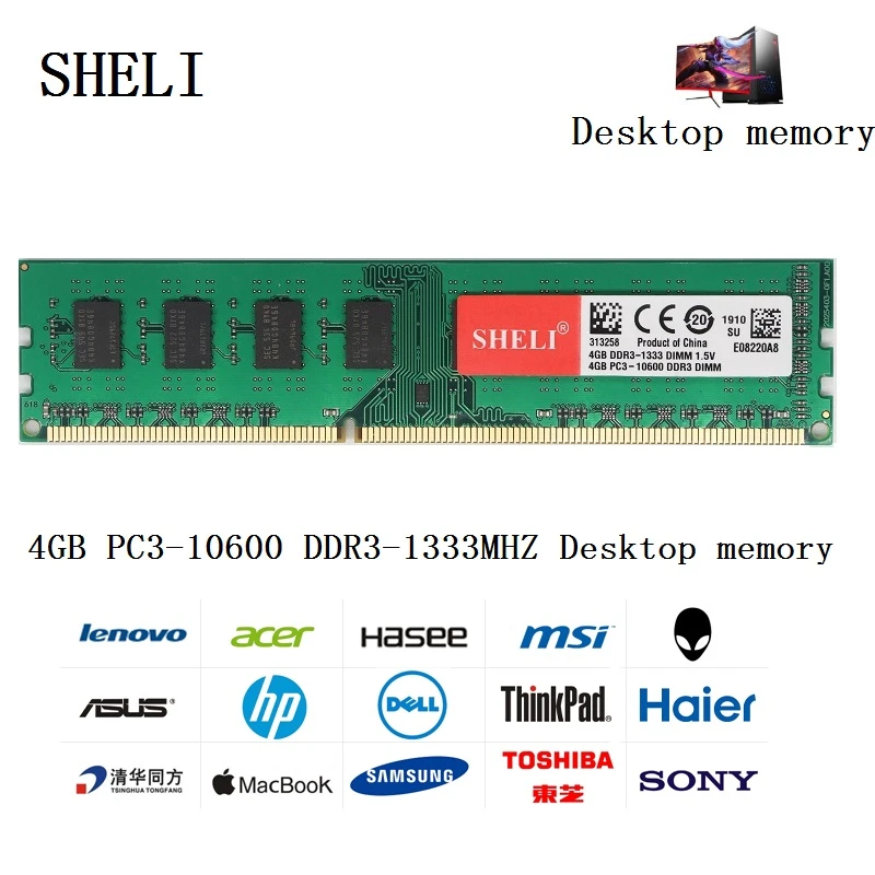 Sheli 4gb 2rx8 Pc3 Ddr3 1333mhz 240pin Udimm Desktop Low Density Memory Rams Aliexpress