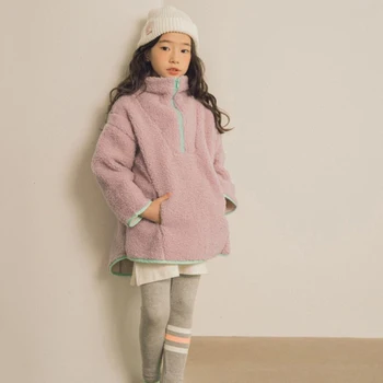 

2019 Winter Girls New Design Mandarin Collar Sweatshirt Coat Baby Girls Loose Casual Warm Jacket Kids Solid Thicken Coat, #8110