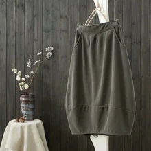 Осенне-зимняя женская Свободная юбка с эластичной резинкой на талии, повседневная однотонная длинная юбка из хлопка и льна высшего качества S562