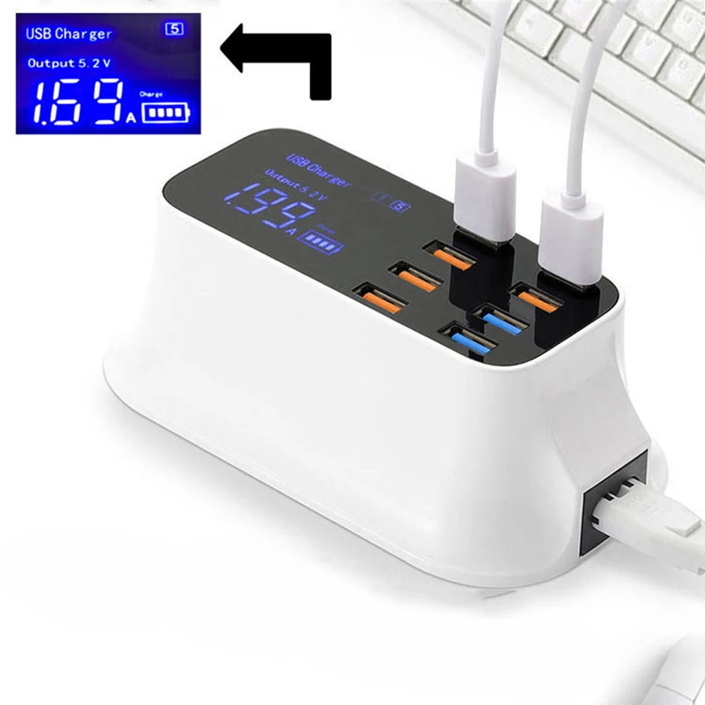 

USB Charger Fast Charging 8 USB Ports Hub Digital LCD Display Quick Phone Charger Dock Station Adapter For iPhone US EU UK Plug