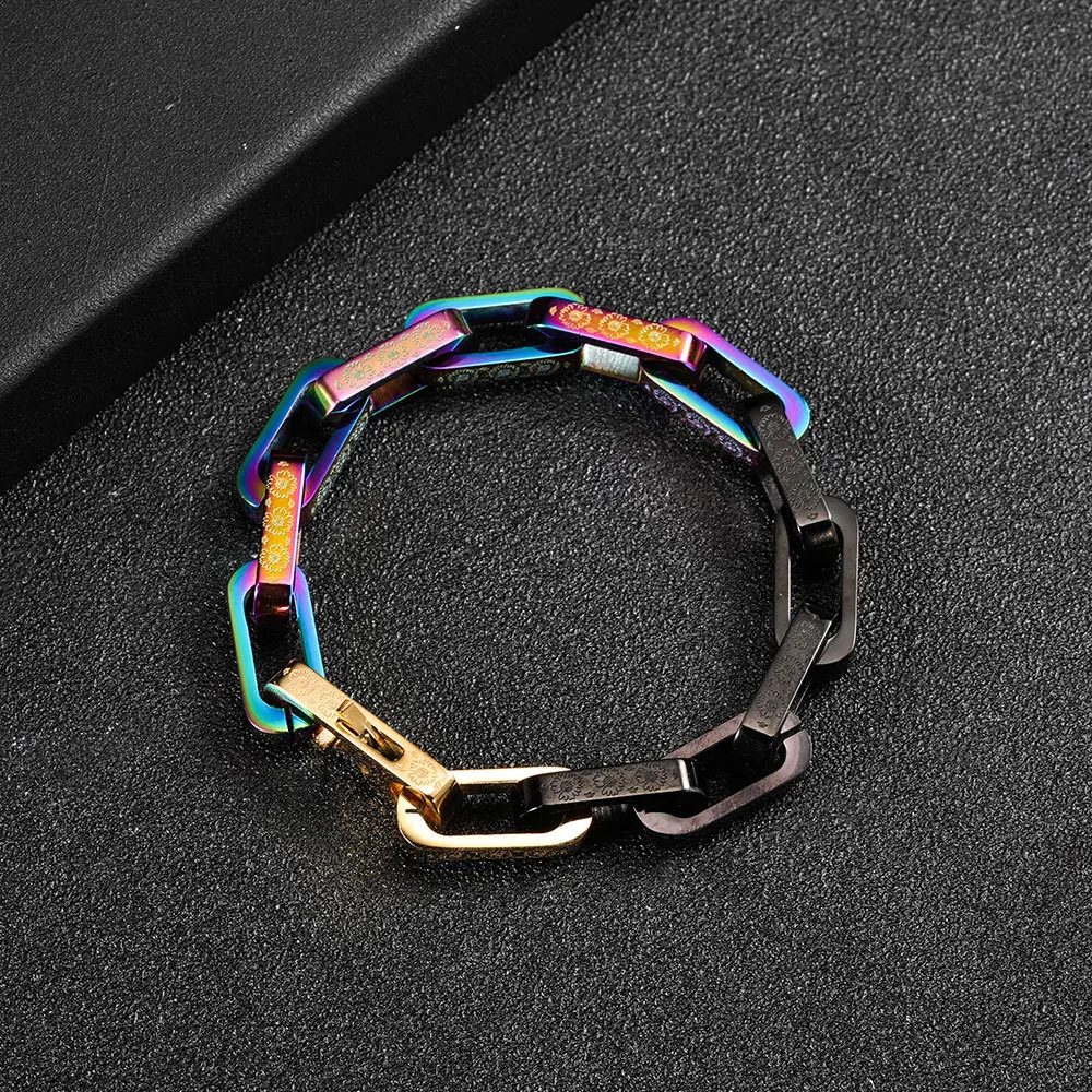 Fashion Colorful Hip Hop Men's Stainless Steel Bracelet Flower Element  Square Three-dimensional Mosaic Couple Bracelets For Men - Bracelets -  AliExpress