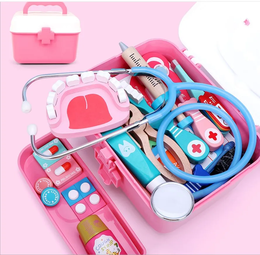 

Wooden Simulation Medicine Chest Set Tooth Medical Pretend Play Doctor Educationa Toys for Children Interest Development