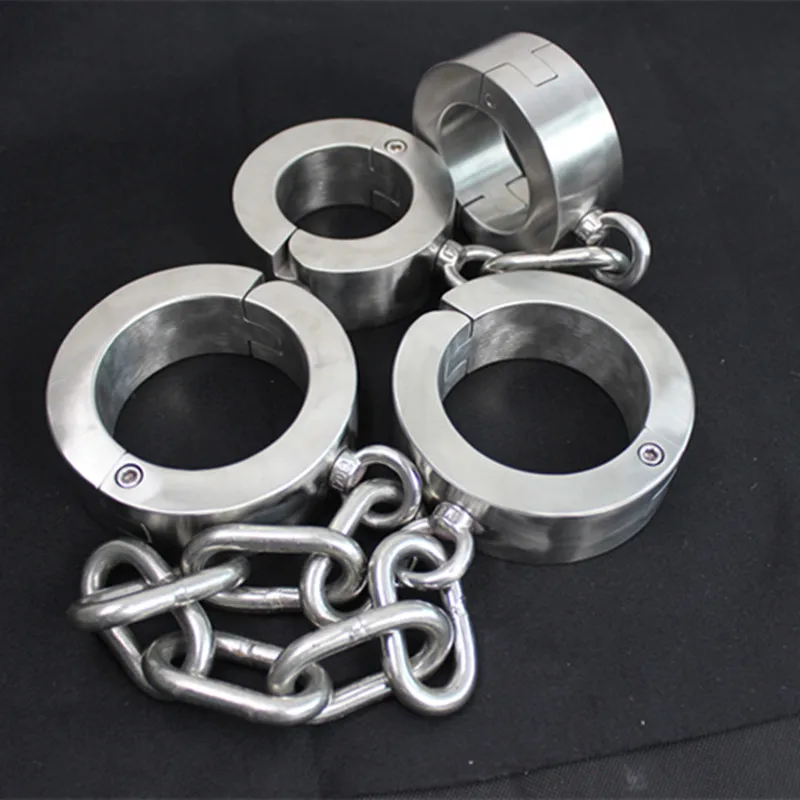 

3.5-4.5kg Heavy 4cm High Stainless Steel Bondage Shackles Handcuffs Foot Hand Cuffs Metal Bondage Restraints Adult Sex Toys G22