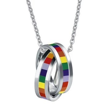 

Rainbow Necklace Pendant Stainless Steel Double Loop For Women Free Chain