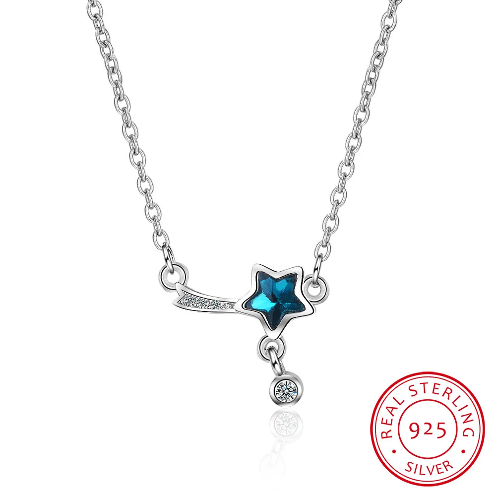 

Простые Модные ожерелья из стерлингового серебра 925 пробы с синими кристаллами и цирконием для женщин и девочек, подарок на день рождения, S-N260