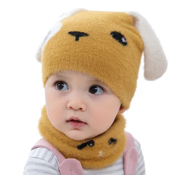 

2019 Baby Winter Warmer Scarf Cartoon Dog Print Hat Infant Collar Scarves Neckerchiefs Headwear Set