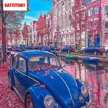 GATYZTORY 3D Алмазная живопись полная квадратная дрель DIY домашний Декор Ремесло Стразы мозаика фото на заказ Blu автомобиль розовый улица
