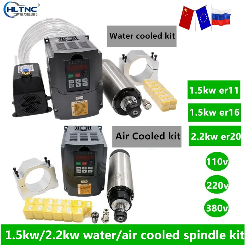 1,5 кВт/2 кВт шпиндель с водяным/воздушным охлаждением + 110 В/220 В/380 В Инвертор + 80 мм зажим/водяной насос/5 м труба + цанговый станок для ЧПУ|Шпиндель станка|   | АлиЭкспресс
