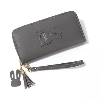 

Women Faux Leather Wallets Kitten Hollowed Out Tassel Pendant Coin Card Package Holders Lady Clutch Purse PU