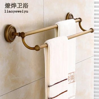

Custom Black Copper European Towel Rack Free Punch Toilet Hanging Towel Bathroom Pendant Double Towel Bar