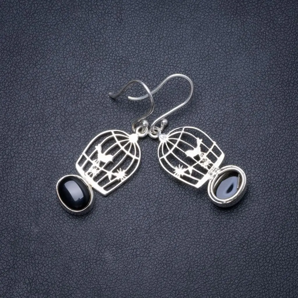 

Natural Black Onyx Handmade Unique 925 Sterling Silver Earrings 1.5" Y1618