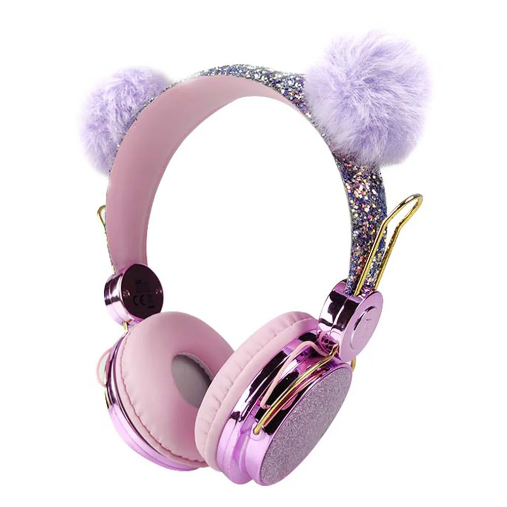 Headphones Computer Volume Limiting Cute Glitter Birthday Gift Kids Built In MIC School Cartoon Wired Music Plushy