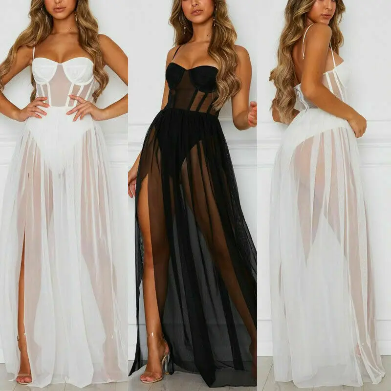 Sexy Women Lace Mesh Beach Cover Up Hot Summer See-through Long Maxi Beach Dress Female Swimwear Beachwear Bathing Suit beach cover swimsuit cover beach dress