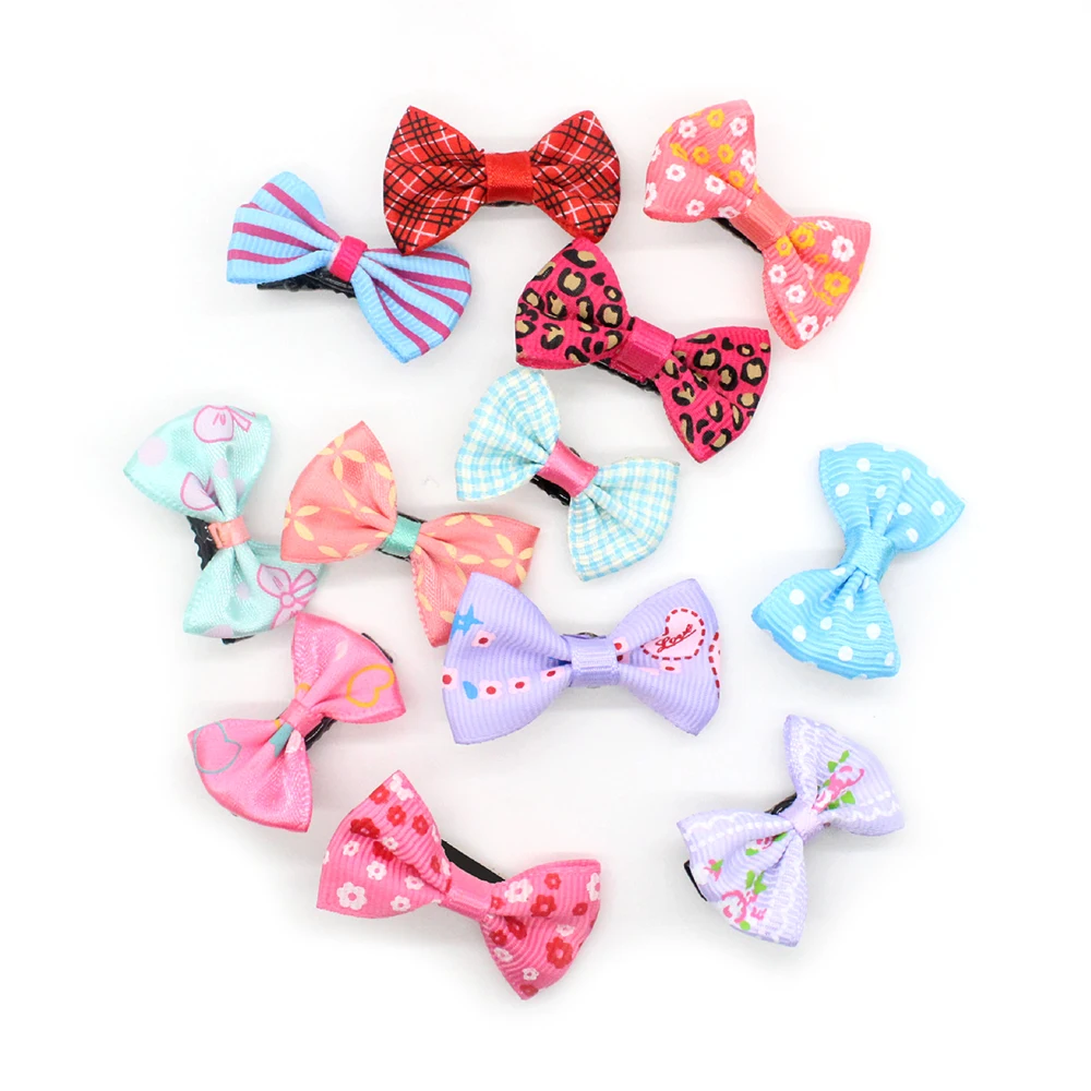 10Pcs/lot Hot Mixed Candy Color Solid/ Dot/ Flower Print Ribbon Bow Hairpin BB Hair Clips for Baby Girls Kids Hair Accessories