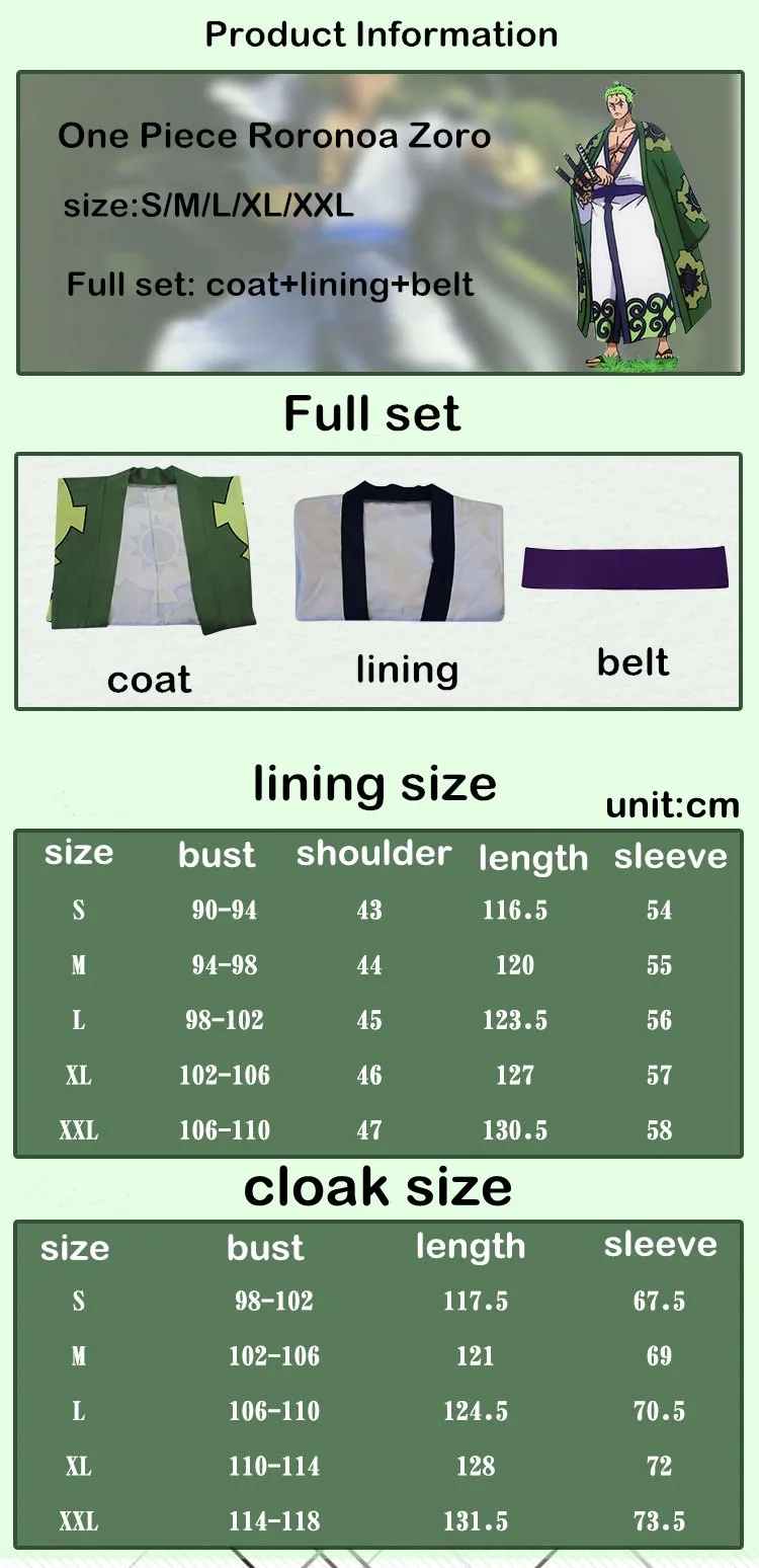 Roronoa Zoro Cosplay Costume Kimono Robe Cloak Belt Full Suit for Men Woman anime maid outfit