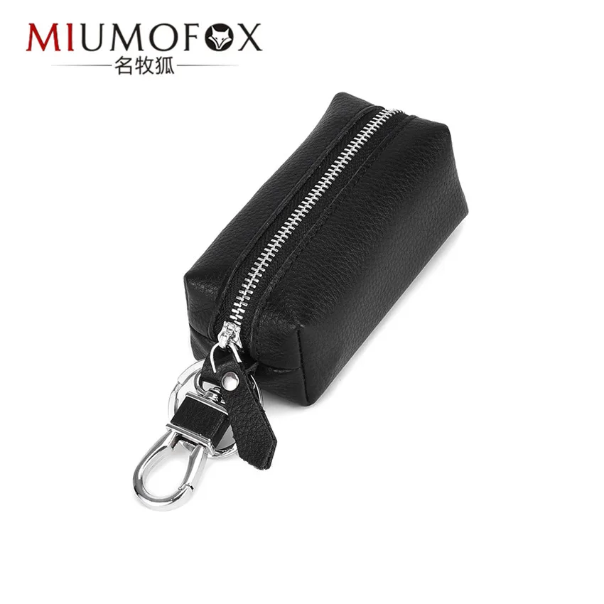 Модный мужской кошелек для ключей на молнии, кошелек для ключей от машины, большая вместительность, натуральная кожа, брелок для ключей от машины, сумка для монет, унисекс, сумка для ключей - Цвет: Черный