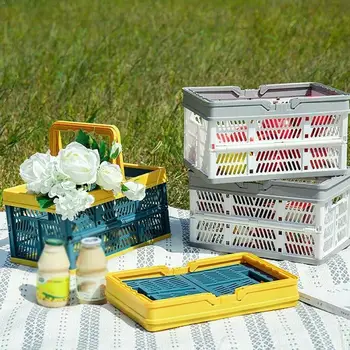 

Collapsible Crate Folding Storage Box Basket With Handles Durable Portable Container Crate Utilit Transportable Foldable P3A4