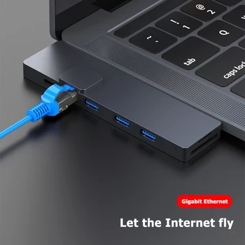 

Gigabit Ethernet Port Dock 8 in 1 Dual Type-C HUB Converter Lightness Portability No Space Occupy PD TF 3 USB3.0 HDMI