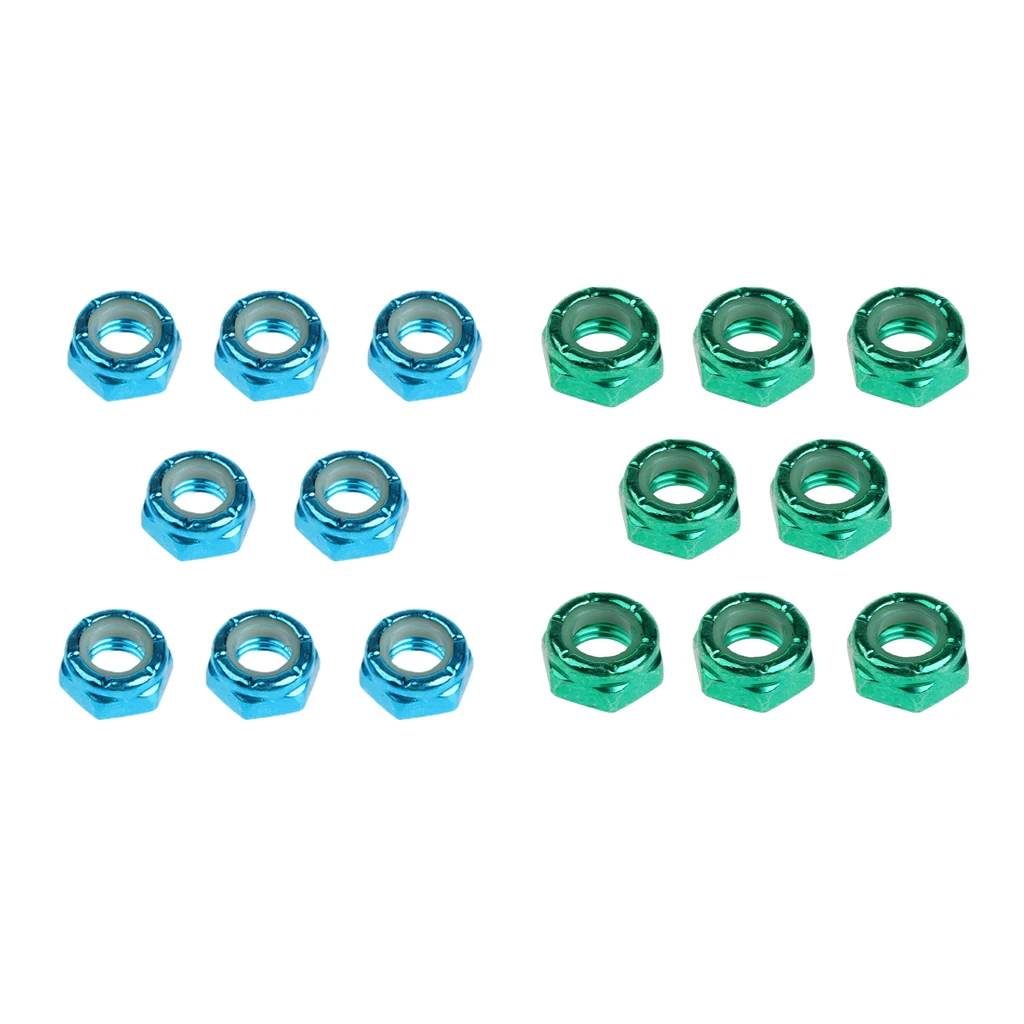 

16pcs Skateboard Wheel Axle Nuts for Longboard Trucks Carbon Steel Green & Blue Color