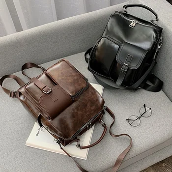 

PU Leather Women's Backpack Fashion College Style Student Youth Backpack School Bag Retro Shoulder Bag