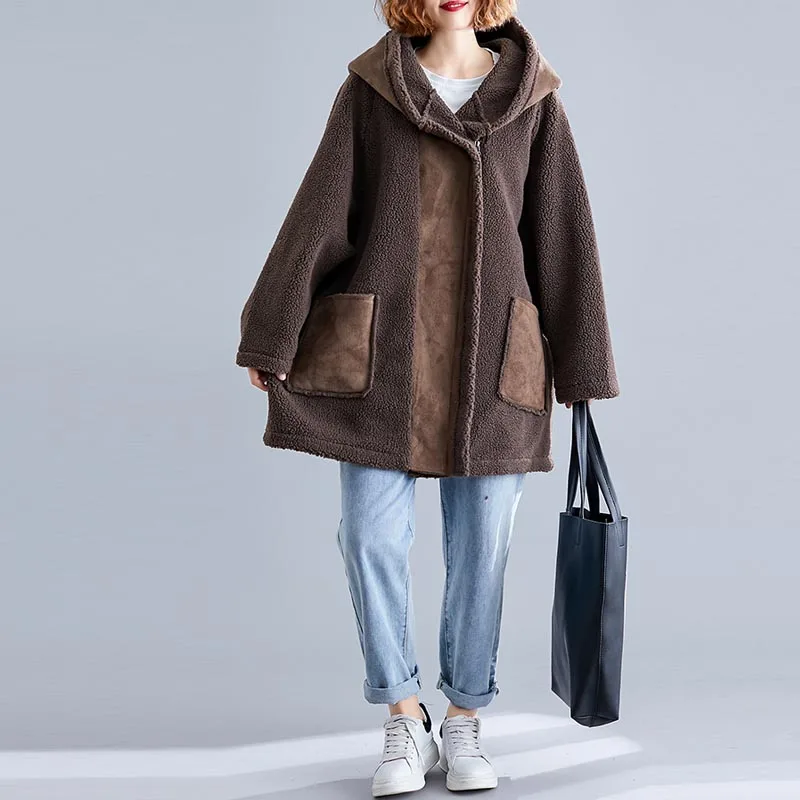 Винтажное меховое пальто для женщин, большие размеры, с капюшоном, с длинным рукавом, свободная кожаная куртка, Осень-зима, длинный кардиган, пальто, 5XL 6XL