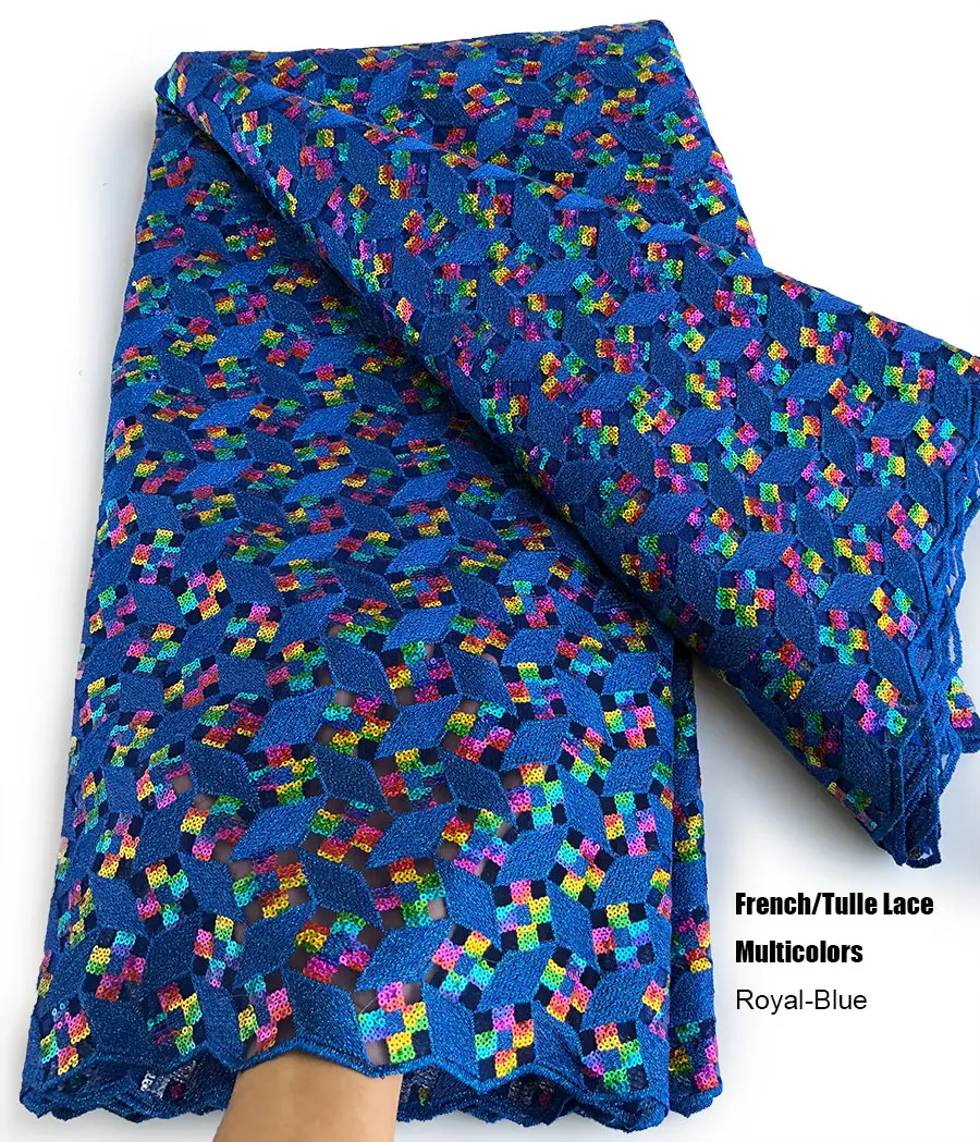 Royal Blue Veelkleurige Borduurwerk Afrikaanse Franse Kant Tule Stof Met Pailletten Unieke Nigeriaanse Occasionele Slijtage Jurk 5 Yards Royal Blue Veelkleurige Borduurwerk Afrikaanse Franse Kant Tule Stof Met Pailletten Unieke Nigeriaanse Occasionele Slijtage Jurk 5 Yards