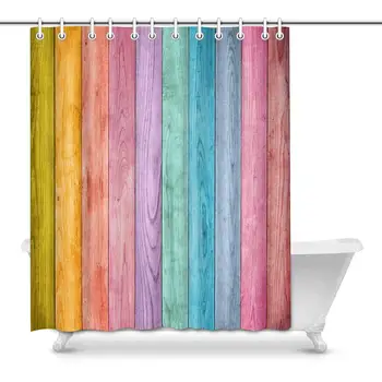 

Rainbow Colored Wood Decor Waterproof Polyester Bathroom Shower Curtain Bath Decorations with Hooks, 60(Wide) x 72(Height)