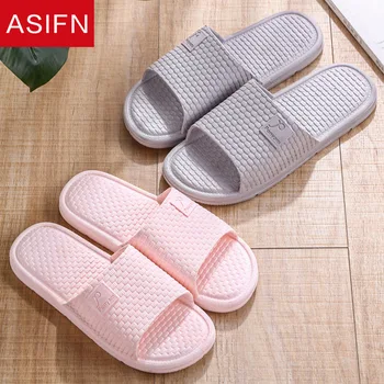 

ASIFN Summer Bathroom Women's Simple Slippers Men Indoor Home Slides House Flip Flops Bath Couple Non-slip Sandals Woman Shoes