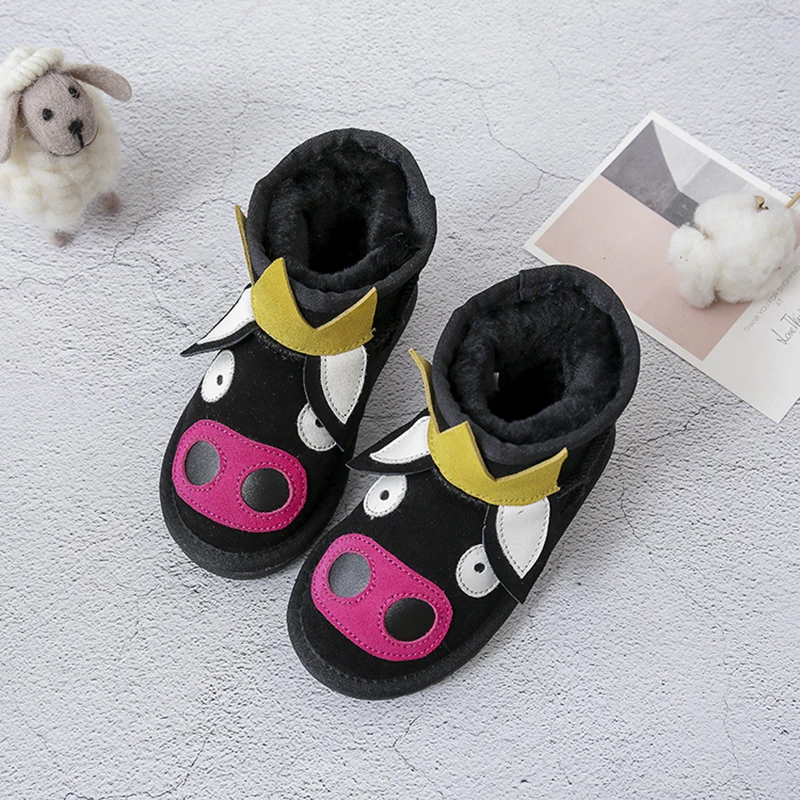 Dolakids/зимние детские ботинки с рисунками животных; кожаные ботинки для мальчиков и девочек; утолщенная теплая детская обувь с хлопковой подкладкой