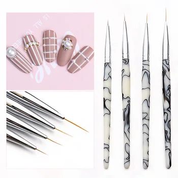 

4PCS UV Gel Liner Drawing Brush Set Acrylic Polish Painting Nail Line Pen Marble Handle Superfine Nail Art Salon Tools Kit