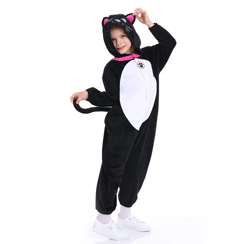 Christmas Halloween children holiday girls performance cartoon costume animal black cat one-piece tail cosplay kids pajamas 3-8Y Christmas Halloween children holiday girls performance cartoon costume animal black cat one-piece tail cosplay kids pajamas 3-8Y
