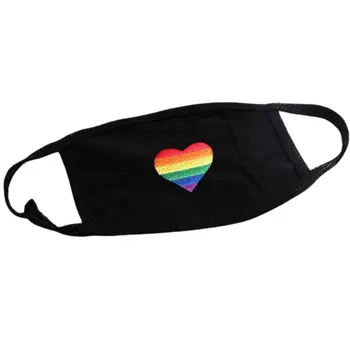 

Unisex Dustproof Earloop Mouth Mask Rainbow Stripes Heart Emrboidered Gay Pride Anti Pollution Hip Hop Cotton Respirator