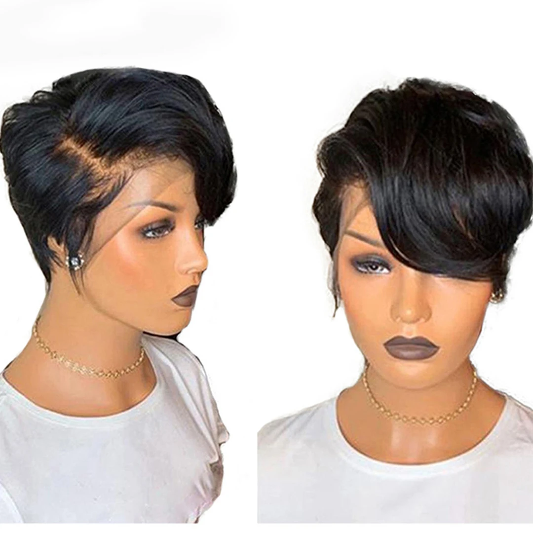 Short Bob Wig Pixie Cut Wig Straight Human Hair Wigs T Part Transparent Lace Wig Side Part Wig For Women Preplucked Hairline 1